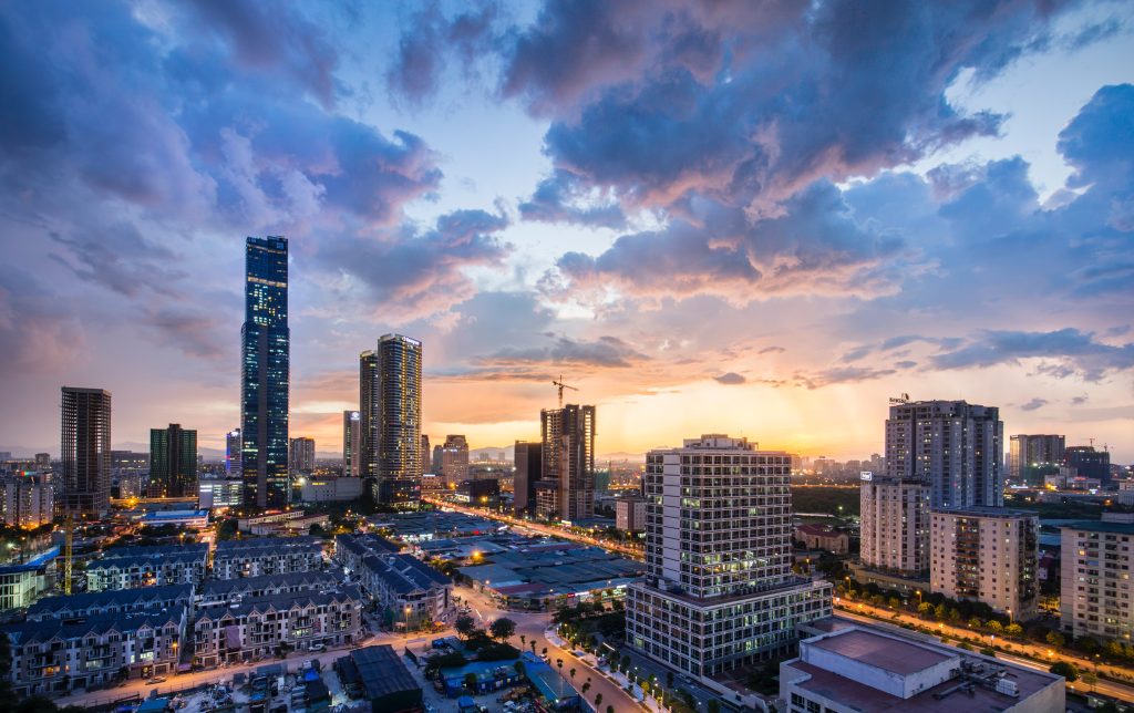 A photo of Hanoi at sunset