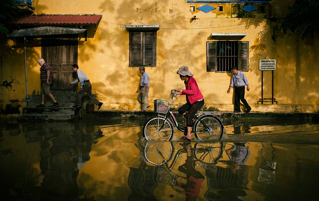 biking, street, flood